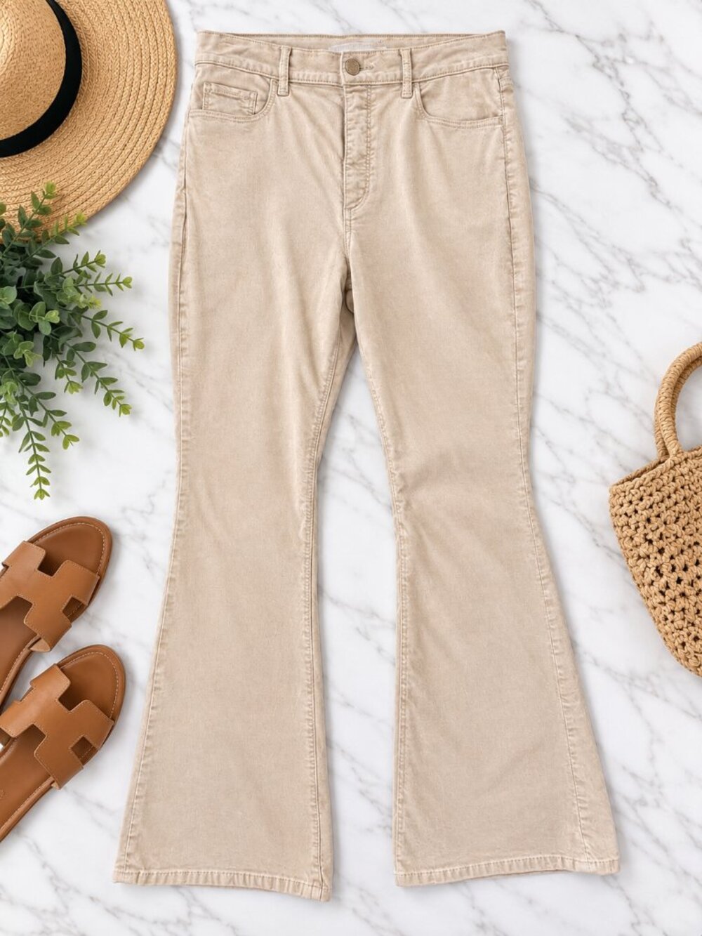 LOFT Size 6 Beige Bootcut Flare Jeans Neutral Stretch Denim Pants